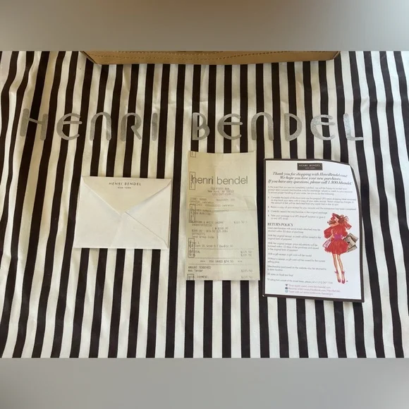 Henri Bendel Black and Tan Striped Tote includes dust bag and original receipt